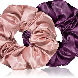 BrushArt Stora satin scrunchieset rosa och lila hårband