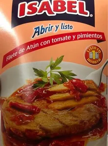 Filete de atún con tomate y pimientos abrir y