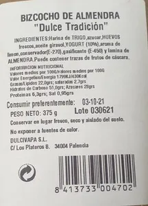 Bizcocho de almendras envase 375g
