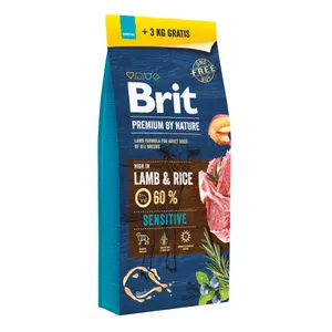 15 + 3 kg på köpet! 18 kg BRIT PREMIUM - Sensitive med lamm & ris