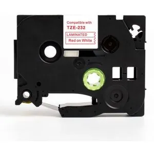 Non brand Tape 12mm TZe-232 Röd på Vit