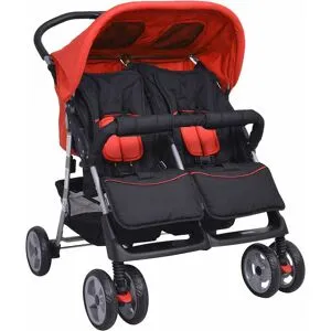 vidaXL Tvillingvagn stål röd och svart