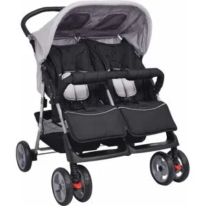 vidaXL Tvillingvagn stål grå och svart