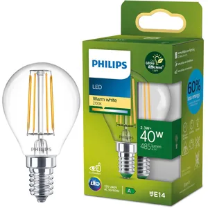 Philips: LED E14 Klot P45 2,3W (40W) Klar 485lm 2700K Energiklass A
