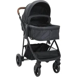 vidaXL Barnvagn 2-i-1 antracit och svart stål