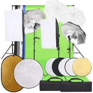 vidaXL Fotostudio med lampor, bakgrund och reflexskärm
