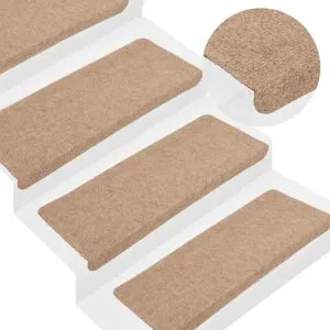 vidaXL Trappstegsmattor självhäftande 15 st 65x24,5x3,5 cm beige