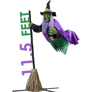 OBOSOE Halloween dekoration 180cm Häxa med sensor ljud & ljus trädgårdsdekoration skrämmande rekvisita