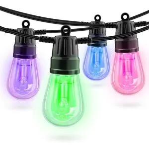 OBOSOE Utomhusbelysning 15m med 20 RGBW LED-lampor   Dimmbar via APP & fjärrkontroll   IP66 vattentät & skottsäker   24V-adapter med färgbyte