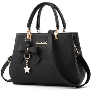 AUGRO PU Läder Dam Axelväska, Topphandväska (Svart)