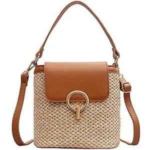 Små stråväskor för kvinnor sommar crossbody-väskor dam resehandväskor och handväskor kvinnlig axel enkel väska brun