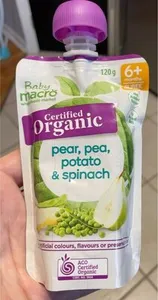 Pear, pea, potato & spinach