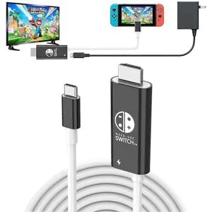 NICEGOU USB C till HDMI-kabel för Nintendo Switch/OLED, 3 i 1-kabel med 100W PD och 4K HDMI, Stöd för TV/Steam Deck/Laptop/PC, 2m Svart och Vit