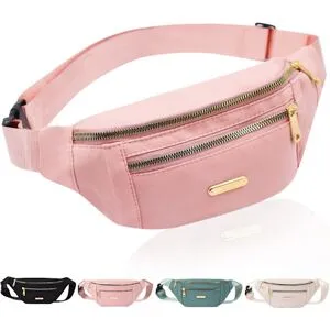 AUGRO Trendig midjeväska reseväska med 3 blixtlåsfack (rosa)